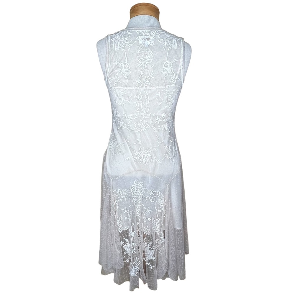 Johnny Was Biya Parchment Sheer Netting Embroidered Dress With Slip Small NWT - Picture 6 of 16